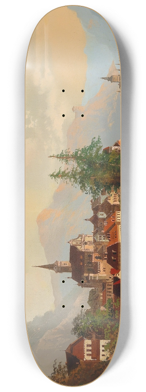 Johann Wilhelm Jankowski - Blick auf eine Stadt und ein Wasserschloss 8.25 inch art skate deck