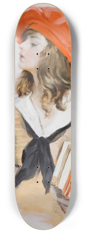 Paul Stahr - Girl in Red Beret Looking into Compact Mirror 8.25 inch art skate deck