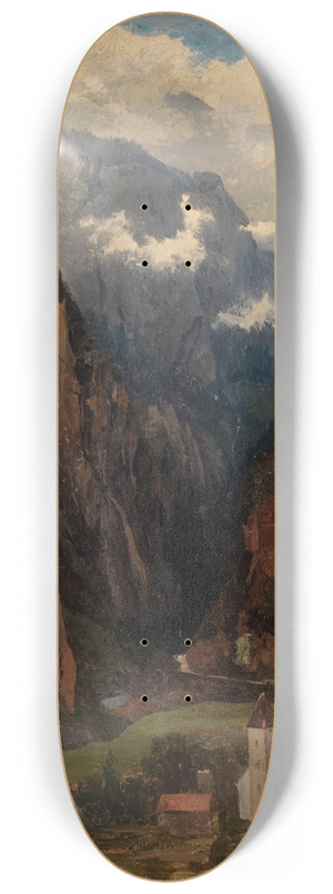 Johann Wilhelm Schirmer - Via Mala mit Kirche im Vordergrund 8.25 inch art skate deck