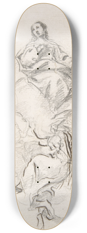Pedro Duque y Cornejo - Virgin of the Immaculate Conception Seated on Clouds, Supported by Four Angels 8.25 inch art skate deck