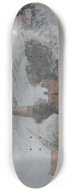 Peter DeWint - Landscape Study- a haystack near a church 8.25 inch art skate deck