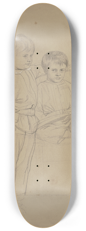 Philipp Winterwerb - Portrt zweier kleiner Jungen; einer auf einem Stuhl sitzend, ein Buch in der Hand, der andere links von ihm 8.25 inch art skate deck