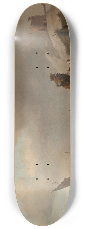 Philips Wouwerman - Fisherfolk unloading their catch on the seashore 8.25 inch art skate deck