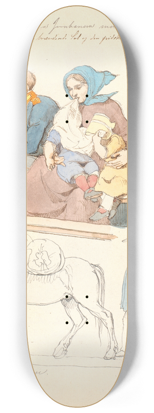 Johan Thomas Lundbye - Soldat og kone med to brn, siddende p en bnk Fn en hest med oppakning fulgt af en mand 8.25 inch art skate deck