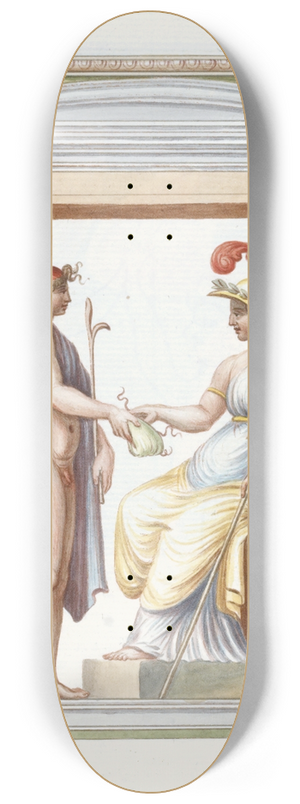 Pierre-Jean Mariette - Nude youth approaching seated Athena, depicted within a niche. 8.25 inch art skate deck