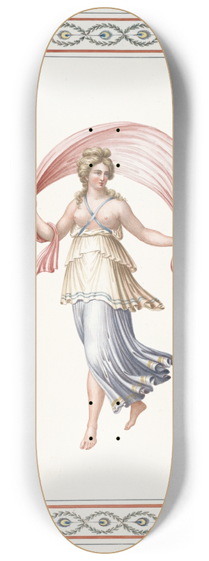 Pierre-Jean Mariette - Partially nude woman holding pink drape. 8.25 inch art skate deck