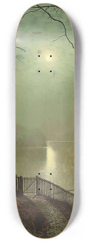 John Atkinson Grimshaw - Moonlight on the lake, Roundhay Park, Leeds 8.25 inch art skate deck
