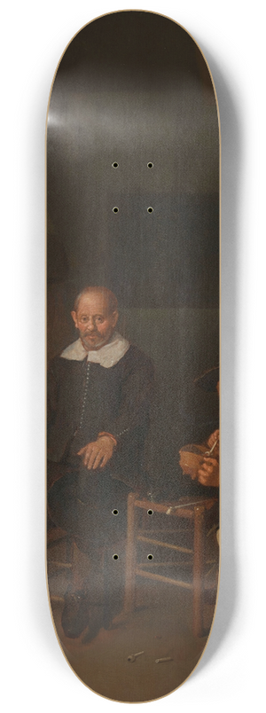 Quirijn Van Brekelenkam - Interior with Two Men by the Fireside 8.25 inch art skate deck