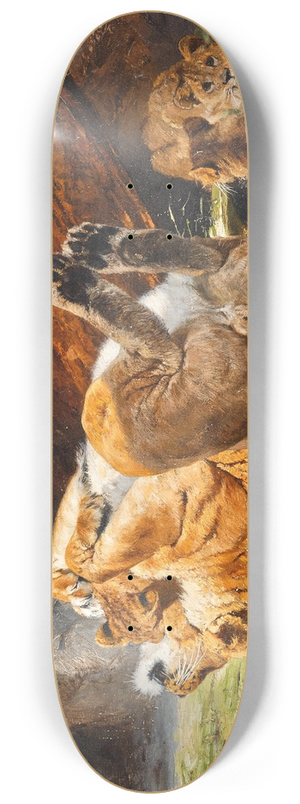 Richard Friese - A lioness with playing cubs 8.25 inch art skate deck