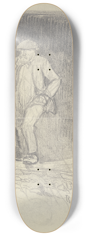 Rudolf Gudden - Ein alter Mann, die Hnde in Taschen, in einer Tr lehnend 8.25 inch art skate deck