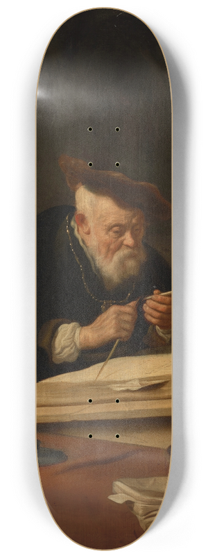 Salomon Koninck - A scholar sharpening his quill 8.25 inch art skate deck