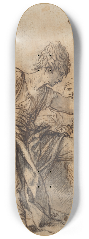 Salvator Rosa - Youth Sitting on a Wall in Conversation with Two Men 8.25 inch art skate deck