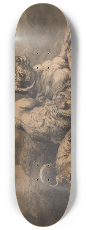 Samuel Howitt - Lion and Lioness Attacking a Steer 8.25 inch art skate deck