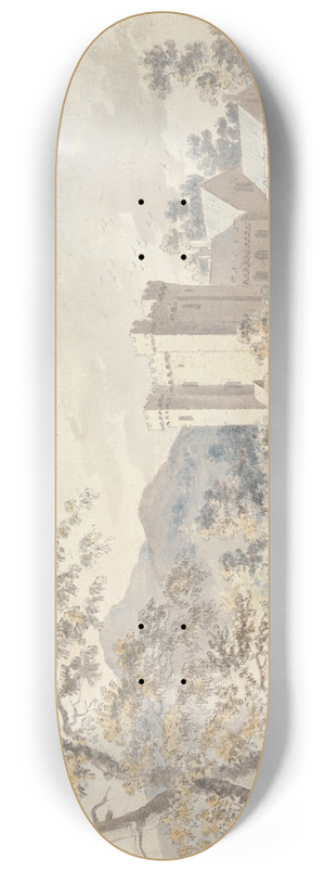 Sawrey Gilpin - Castle below mountains with horses by a river 8.25 inch art skate deck