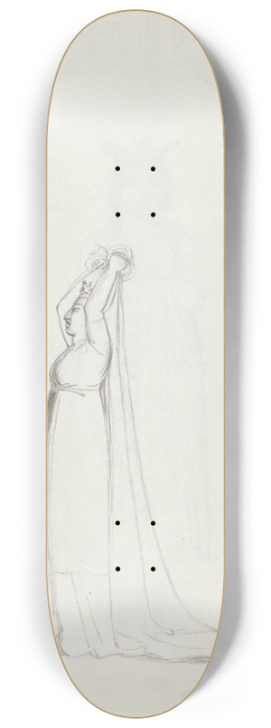 John Flaxman - Mrs. Siddons full length profile standing with arms over her head holding a veil 8.25 inch art skate deck