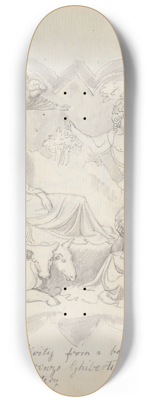 John Flaxman - The Nativity, from Lorenzo Ghibertis Baptistery Doors, Florence 8.25 inch art skate deck