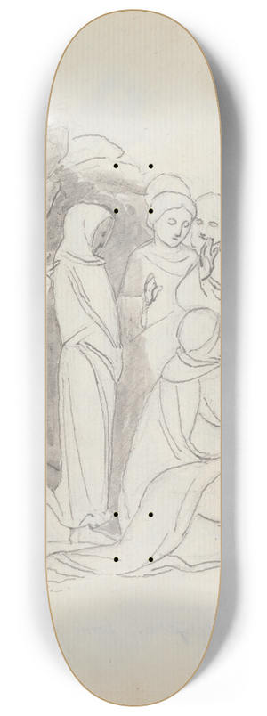 John Flaxman - The Raising of Lazarus, from Lorenzo Ghibertis Baptistery Doors, Florence 8.25 inch art skate deck