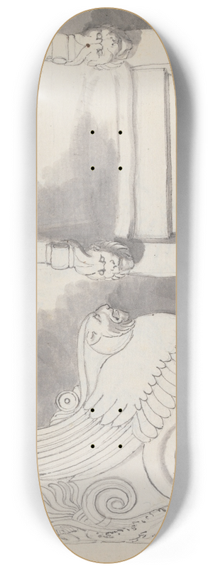 John Flaxman - Two Studies of the Throne of Gregory the Great, Church of San Gregorio Magno, Rome 8.25 inch art skate deck John Flaxman - Two Studies of the Throne of Gregory the Great, Church of San Gregorio Magno, Rome 8.25 inch art skate deck