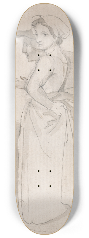 John Flaxman - Two Women Talking to a Man at a Counter 8.25 inch art skate deck