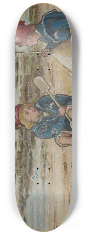 John George Sowerby - Two children on a beach 8.25 inch art skate deck