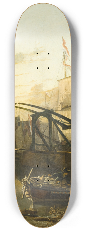 Adam Pynacker - View of a Harbor in Schiedam 8.25 inch art skate deck