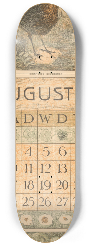 Theo van Hoytema - Kalenderblad augustus met roodborstje 8.25 inch art skate deck