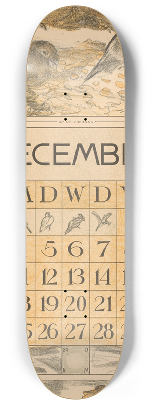 Theo van Hoytema - Kalenderblad december met etende vogels 8.25 inch art skate deck