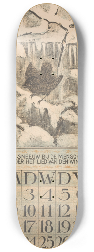 Theo van Hoytema - Kalenderblad december met winterkoninkje 8.25 inch art skate deck