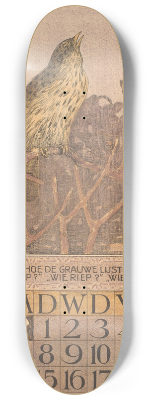 Theo van Hoytema - Kalenderblad januari met lijster 8.25 inch art skate deck