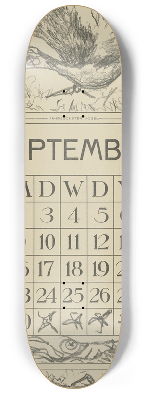 Theo van Hoytema - Kalenderblad september met aangeschoten vogel 8.25 inch art skate deck