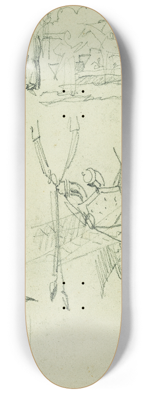 Thodore Gricault - Weapon studies, compositional study of castle scene 8.25 inch art skate deck