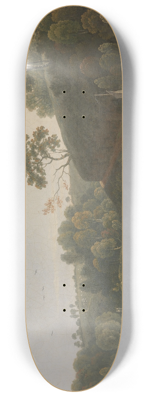 Thomas Wright - Landscape with a Lake and Boats 8.25 inch art skate deck