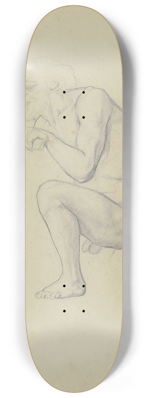 Victor Mller - Hockender mnnlicher Akt, die Hnde auf ein vor ihm stehendes Objekt gelegt 8.25 inch art skate deck