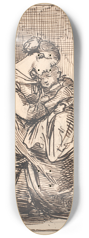Wilhelm Marstrand - Moder med sovende barn p skdet i sovekammer 8.25 inch art skate deck