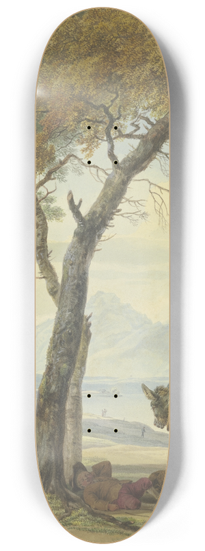 Wilhelm von Kobell - Schlafender Eseltreiber unter einer Baum an einem See 8.25 inch art skate deck