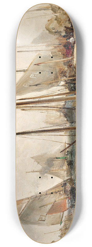 William Edward Webb - Fishermen in the harbour 8.25 inch art skate deck