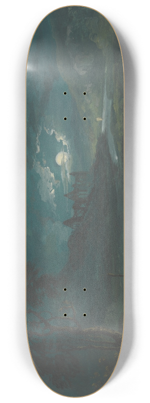 John Laporte - Night  River Landscape with a Ruined Abbey 8.25 inch art skate deck