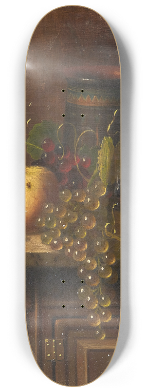 William Michael Harnett - Still Life with Egyptian Vase, Apples and Grapes on a Marble Top Console 8.25 inch art skate deck