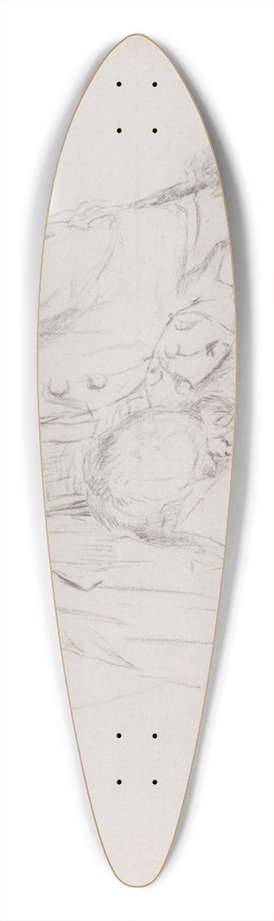 Gabriel Jacques de Saint-Aubin - Study of a seated man reading, with a cat on his lap 39.3 inch art pintail longboard deck