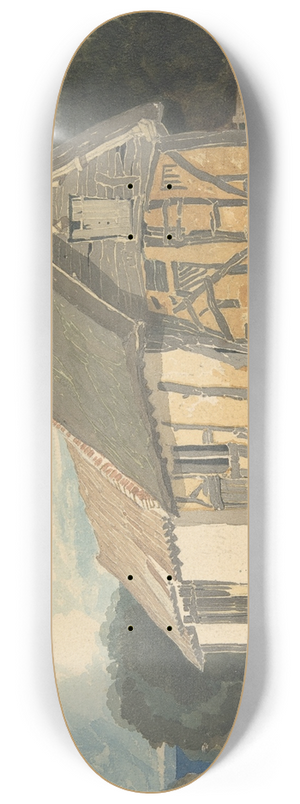 John Sell Cotman - Farm Building by a Pond 8.25 inch art skate deck