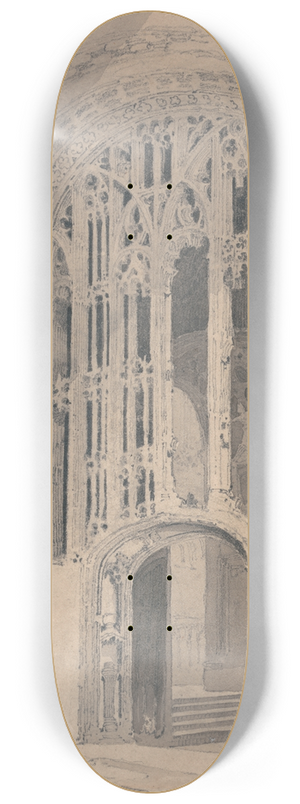 John Sell Cotman - Interior of Norwich Cathedral; Doorway and Screen Between the South Transept and the Aisle of the Presbytery 8.25 inch art skate deck