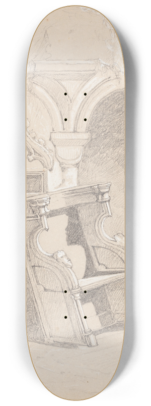 John Sell Cotman - Sketch of Ruined Church Interior with Chair 8.25 inch art skate deck