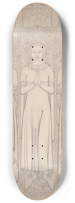 John Sell Cotman - The Sepulchral Brass of Robert Braunche and His Two Wives in Saint Margarets Church, Lynn, Norfolk, 1364 8.25 inch art skate deck