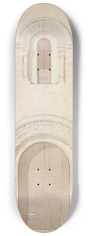 John Sell Cotman - West Doorway and Window in the Church of Ham near Valognes, Normandy 8.25 inch art skate deck