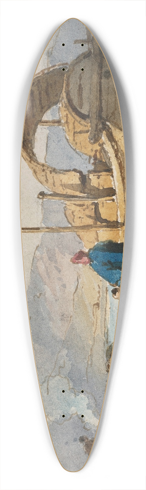 George Chinnery - Figures by a boat dwelling on the beach, Macau 39.3 inch art pintail longboard deck