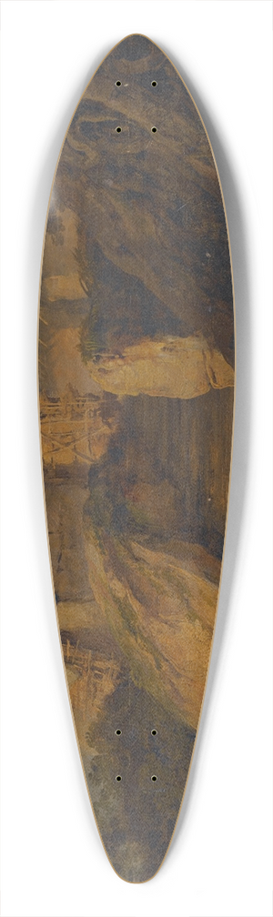 George Chinnery - Figures Washing In A River With Thatched Huts Behind, Bengal, India 39.3 inch art pintail longboard deck