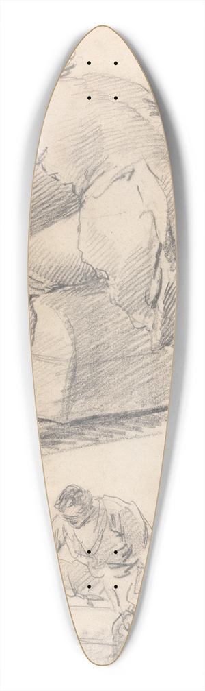 George Morland - A Man Lifting a Trunk, Two studies on one sheet 39.3 inch art pintail longboard deck