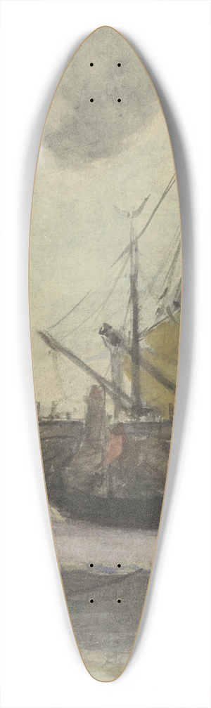 Gerhard Munthe - Vissersboot op het strand met gereefd zeil 39.3 inch art pintail longboard deck