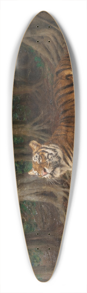 Geza Vastagh - Reclining tiger 39.3 inch art pintail longboard deck