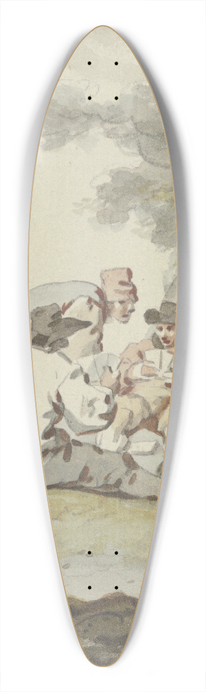 Gottlieb Welt - Vier Mnner vor einer Htte am Boden sitzend oder hockend beim Kartenspiel 39.3 inch art pintail longboard deck